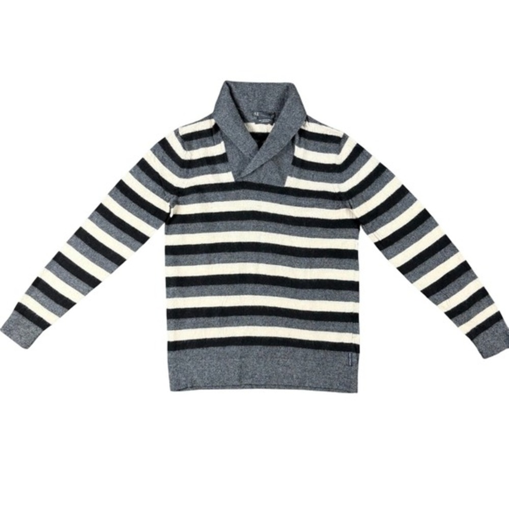 Armani Exchange Men's L (Actually XS/S) Merino Wool Shawl Collar Striped Sweater